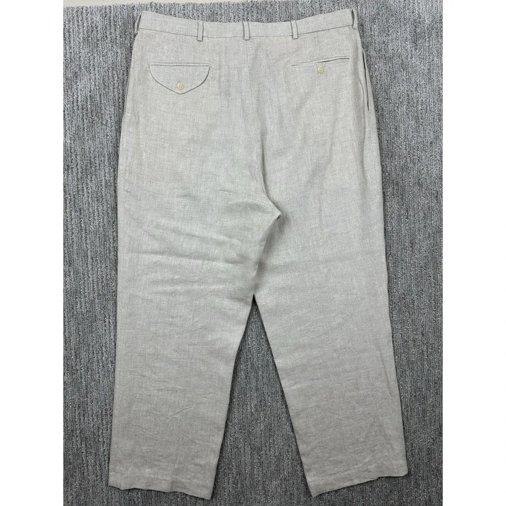 Vintage Polo Ralph Lauren Pants Men 38x34 (Fit 38x29) Beige Linen Double Pleated